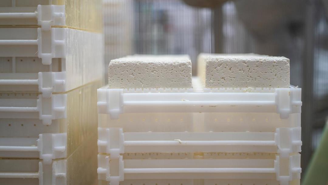 Salatosten skal have den rigtige konsistens. Det får den ved at syrne i forme inde i drænrummet, som har den rigtige temperatur.